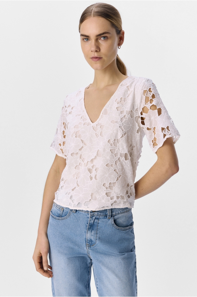 OBJNELLIE RE S/S V-NECK TOP 138 23046358 WHITE